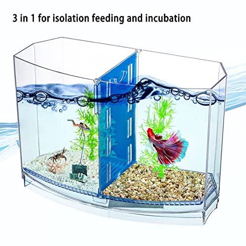 Mini Fish Tank with Divider, Small Beta Fish Tank Shrimp Tank Small Aquarium, 2/5 Gallon Double-Compartment Temporary Tank - Acrylic Aquarium Habitat for Crab Moss Seaweed Ball