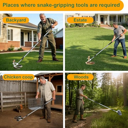 Professional Snake Tongs Grabber Tool, Heavy Duty Stainless Steel Snake Catcher with 5-Level Lock and Foldable 70-Inch Handle - Reliable Outdoor Garden Shed Chicken Coop Trail, Woodpile