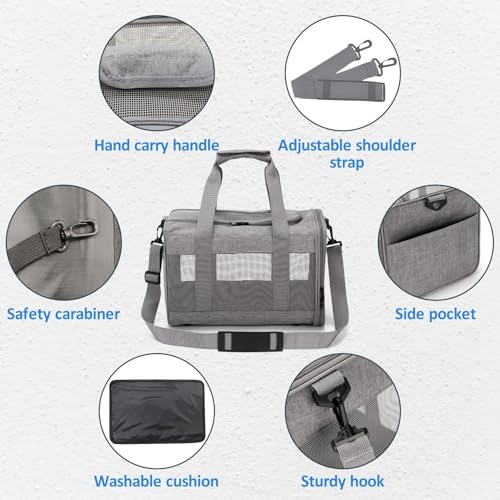 kathson Small Animal Carrier Bag, Guinea Pig Rabbit Travel Carrier Breathable Mesh Window Pet Portable Hand Bag for Hamster Bird Bunny Bearded Dragon Kitty and Etc (Grey) - size: 15.0"L x 9.8"W x 10.2"H