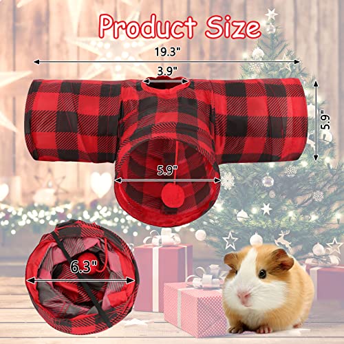 YUEPET 3 Way Bunny Hideout Tunnel, Guinea Pig Toys, Red Plaid | Guinea Pig Tunnel and Tubes, Collapsible Design, Hanging Play Ball, Peekaboo Opening for Bunny Guinea Pig Ferret Kitten - color: Plaid