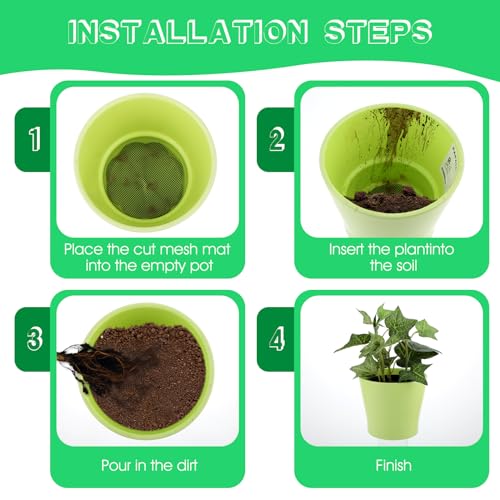 Ouligay 100pcs Flower Pot Hole Mesh Pad, 4 inch Rounds Plastic Mesh Sheet, Bonsai Bottom Grid Mat, Keep Soil from Flowing Away DIY Drainage Netting Pot