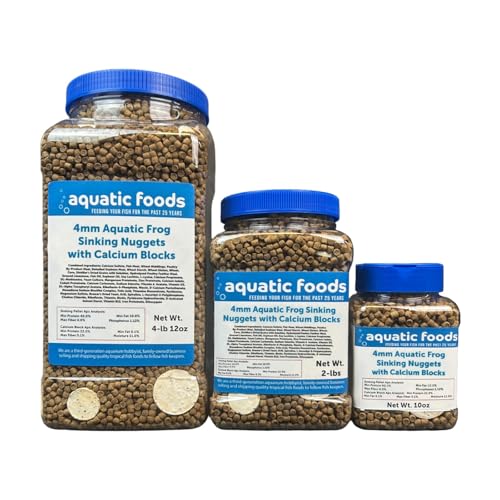 Calcium Blocks Included in Aquatic Frog 4mm Sinking 40% Protein Nuggets. Ideal for All Frogs and Bottom Tropical Fish…10oz Jar - size: 10 Ounce (Pack of 1)