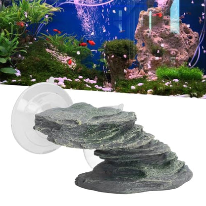 Tortoise Climbing Platform, Tortoise Resin Dock Resting Rock Reptile Habitat Ornament Floating Ledge Aquarium Decoration with Suction Cup for Lizard