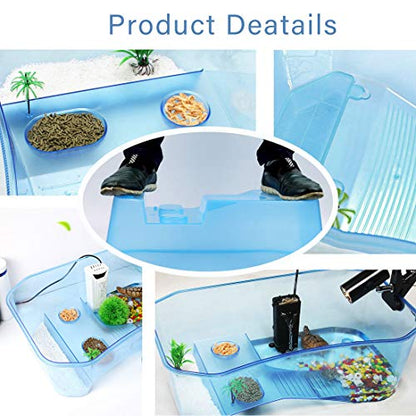 PINVNBY Plastic Turtle Tank Reptile Habitat Pet Terrariums Turtles Tank Aquarium Terrapin Topper Basking with Platform Plants,Durable,Safe, Non-Toxic(Blue) - color: Blue, size: 【1 PCS】
