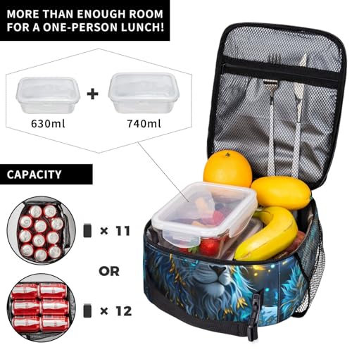 Mystic Blue Lion Adult Insulated Lunch Bag, Portable Thermal Cooler Tote With Pockets, Durable Polyester Lunch Box With Handle For Work, Office, Travel - color: Style 4