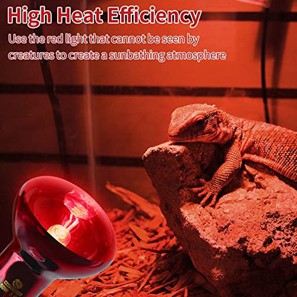 Infrared Reptile Heat Lamp Bulbs,2 PCS 50W Reptiles & Amphibians Infrared Basking Spot Lamp Bulb, Red Heat Emitter Light for Chickens Coop - color: Red(50*2)