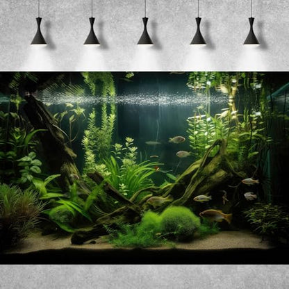 Underwater Aquarium Background Lush Green Diverse Aquatic Plants with Sunbeams Fish Tank Background Underwater Stone with Moss Tropical Fish Rooted Species Terrarium Background Vinyl 24x12in - color: Dark Green, size: 24(W)x12(H)in