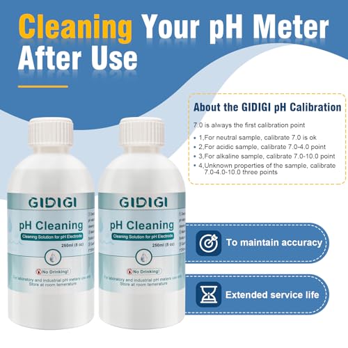 pH Cleaning Solution 250 ml x 2 and pH Electrodes Storage Solution | pH Meter Electrode Conductivity Probe Cleaner - color: White