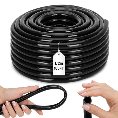 1/2 Inch Drip Irrigation Tubing, 100FT Main Line Hose Tube, Flexible PVC Irrigation Hose for Raised Beds, Greenhouse, Vegetable Gardens and Outdoor Watering System（Black) - size: 100 FT 1/2" Main Tubing