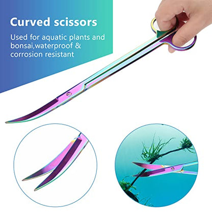 Catcan 4 in 1 Quarium Aquascape Tools Kits, Fish Tank Plant Tools Tweezers | Anti-Rust Stainless Steel, Aquatic Plant Aquascaping Tweezers, Scissors, Spatula for Aquarium Tank Cleaning - color: Multicolor