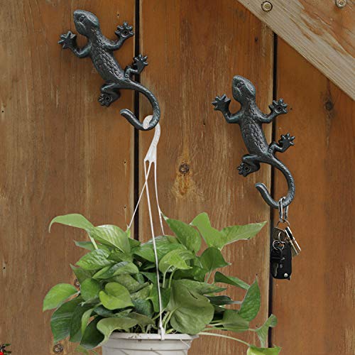 Gecko Wall Hooks for Hanging, Rustic Iron Coat Hooks Wall Mounted Towel Hooks,Heavy Duty Key Holder for Decor - 3Pcs