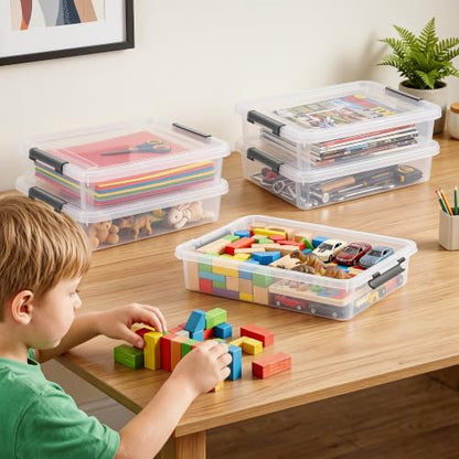 Citylife 6Qt 4Packs Clear Craft Organizers and Storage BOX, Sensory Bins | Stackable Board Game Storage Bins with Lids for Art Supplies, Paper, Puzzle, Tools, Home, Office, School Supplies - size: 6 Qt- 4 Pack