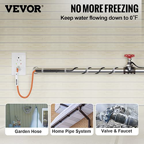 VEVOR Self-Regulating Pipe Heating Cable, 60-feet 5W/ft Heat Tape for Pipes Freeze Protection, Protects PVC Hose, Metal and Plastic Pipe from Freezing, 120V - size: 60 Feet