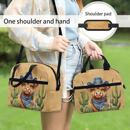 Southwestern Design Kids Lunch Bag Aztec Western Highland Cow Print: Insulated Main Compartment Keeps Fresh Ideal for Desert Trip, Cowboy Event & Nature Exploration - color: Aztec Western Highland Cow Print