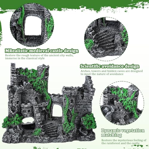 Foilswirl Bearded Dragon Tank Accessories Resin Reptile Castle Hammock Plants Climber Vines Jungle Terrarium Branch Plants Habitat Decoration for Hiding Climbing Snake Gecko Lizard Chameleon - style: Resin Reptile Castle