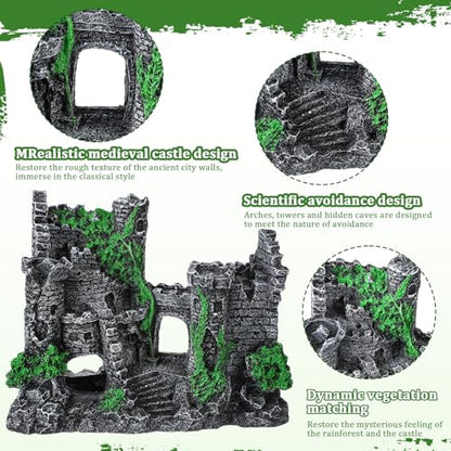 Foilswirl Bearded Dragon Tank Accessories Resin Reptile Castle Hammock Plants Climber Vines Jungle Terrarium Branch Plants Habitat Decoration for Hiding Climbing Snake Gecko Lizard Chameleon - style: Resin Reptile Castle