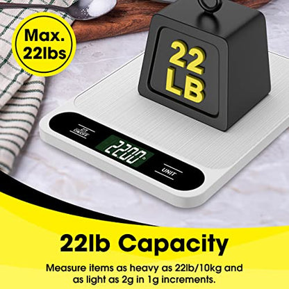 Mik-Nana Food Scale White, 22lb/10kg Digital Kitchen Scale Grams and oz for Baking Cooking and Weight Loss, 1g/0.04oz Precise Graduation, Easy Clean Stainless Steel - color: White