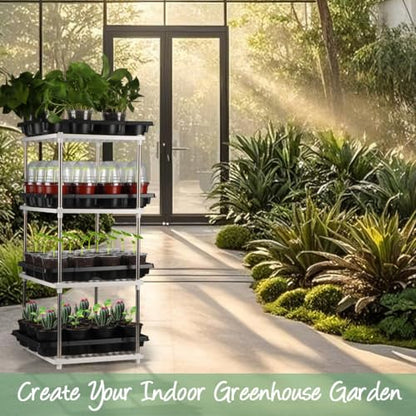 RooTrimmer 4 Inch 60 Pack Nursery Pots with Humidity Domes & 5 Pack 12 Cell Round Seedling Pot Carrying Trays, Sturdy Seeds Starter Pot Germination Set, Small Planter Nursery Propagation 5 Sets - color: Red + Black + Clear, size: 4 Inch 60 Pack Pots With