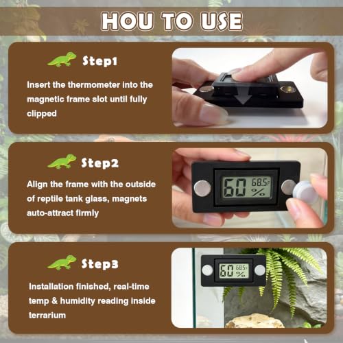 Reptile Temperature and Humidity Monitor, 2PCS Magnetic Thermometer Hygrometer,Bearded Dragon Tank Accessories,Pet Humidity Meter Supplies for Jumping Spider