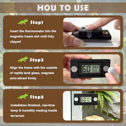Reptile Temperature and Humidity Monitor, 2PCS Magnetic Thermometer Hygrometer,Bearded Dragon Tank Accessories,Pet Humidity Meter Supplies for Jumping Spider