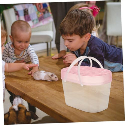 Kisangel 2pcs Portable Hamster Carriers and Plastic Reptile Containers Medium Size Pink Handheld Travel Cases for Small Pets Outdoor Use