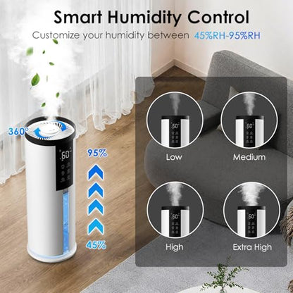 Home Humidifier for Large Room, 2.11Gal Cool Mist Top Fill,120H | Bedroom Humidifier with Humidistat,4 Mist Level,up to 500 ft² Coverage,35dB Quiet Humidifier for Commercial,Office,Baby,Plant