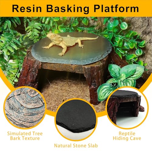 Bearded Dragon Basking Platform,Reptile Hide Cave with Heat Storage Slate Rock,Leopard Gecko Climing Decor Tank Accessories for Turtle,Ball Pythons,Lizard,Snake,11×7×3.5 inch