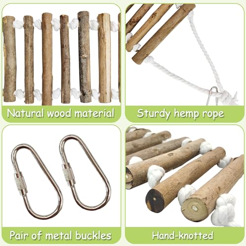 VCEPJH Reptile Bridge for Terrarium 2 Pack Wooden Bearded Dragon Climbing Ladder Hanging Flexible Swing Tank Deor Accessories for Gecko Hermit Crab Chameleons Turtle Lizard Frog