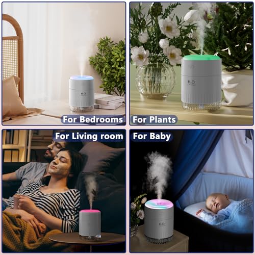 SZO Plant Humidifier Indoor, 500ml Grey with Colorful Lights | Small Humidifiers for Plants, Travel, Bedroom, Office Desktop, Baby Room - color: Grey