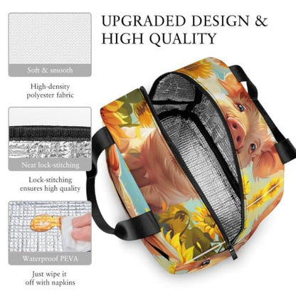 Sunflower Cute Pig Lunch Bag for Women Men | Insulated Lunch Box Leakproof Food Meal Containers Reusable Foldable 6L Capacity Lunch Tote Bags for Work Picnic Travel - color: style-18