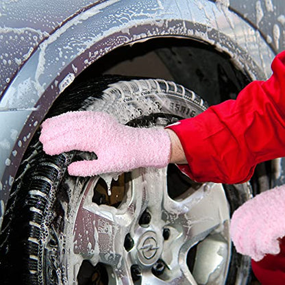 4 Pairs Microfiber Dusting Gloves Washable Reusable Cleaning Gloves Mittens for Plants House Cleaning Car Blinds - color: Green, Water Blue, Pink, White, size: Medium