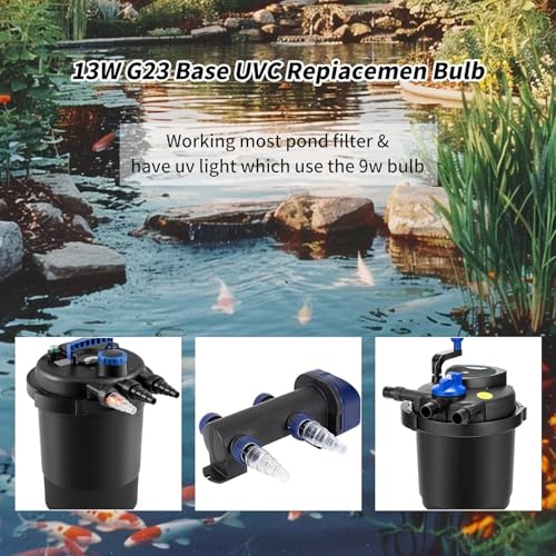 13W UV Light Bulb for Pond Aquarium Outdoor Clarifier | Compatible with JUP-01 UVE9 CF400 CF500 UV CP-9 UV Light for Fish Tank Turtle Tank, 4 Pack 13W UV C Lamp for G23 Base - size: 13W-UVC-4P