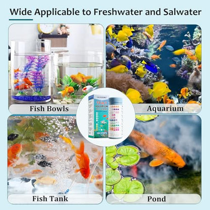 Aquarium Water Test Kit 11 in 1,100 Counts Ammonia Aquarium Test Kits Fish Tank Test Strips Freshwater & Saltwater pH Testing Strips for Ammonia,