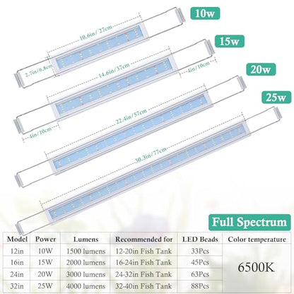 HITOP Full Spectrum LED Aquarium Light – 24-32" Classic Fish Tank Light with Timer, Aquarium Plant Light with Stable Extendable Brackets (24-32in) - size: 24-32in