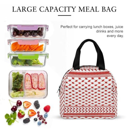 Middle Eastern Red Pattern Insulated Lunch Bag for Women Men, Large Capacity Thermal Lunch Tote Bag with Handle - color: Middle Eastern Red Pattern