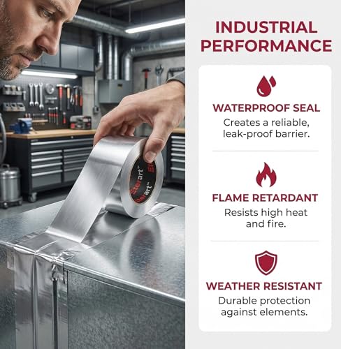 ETERART Aluminum Foil Duct Tape, High-Temp Seal for HVAC,2" x 20Yds | Heavy-Duty, Dryer Vents & Insulation, Stops Air Leaks & Resists Extreme Heat for Home Repair, Silver, easy to apply, durable - size: 2 Inches x 20 Yards