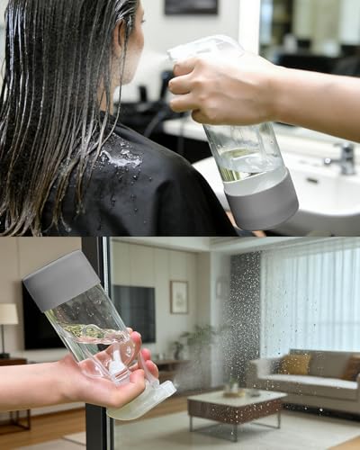 2 Pack 360° Glass Spray Bottles with Silicone Sleeve Grey | 360° Inverted Spray Nozzle, Gravity Ball Designed for Cleaning Crack & Crevice, Leak-proof and Pressure-Resistant Design - color: Grey