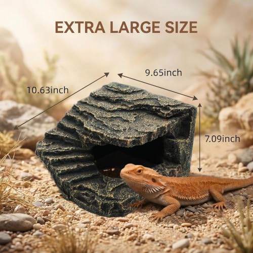 XL Resin Reptile Cave Hideout and Rock Basking Platform | Terrarium & Aquarium, For Reptiles & Amphibians, Natural Rock Texture, Hideout & Basking Spot, Fish Tank Compatible