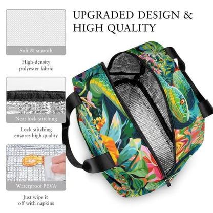 Green Snake Lunch Bag for Women Men | Insulated Lunch Box Leakproof Food Meal Containers Reusable Foldable 6L Capacity Lunch Tote Bags for Work Picnic Travel - color: style-19