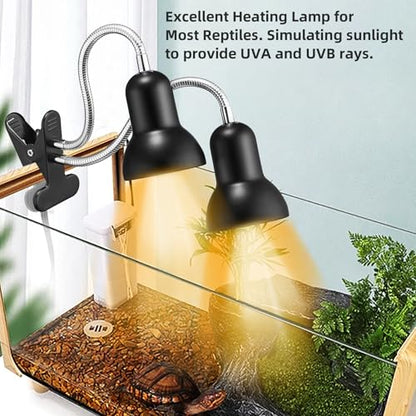 Reptile Heat Lamp, Turtle Lamp with Cycle Timer,Dual-Head UVA UVB, Heat Lamp for Lizard Reptiles,Bearded Dragon Hermit Crab Snake Turtle Basking Light, Separate Control Heat Lamp Bulb - color: Dual-head Lamp With Timer & Speaker