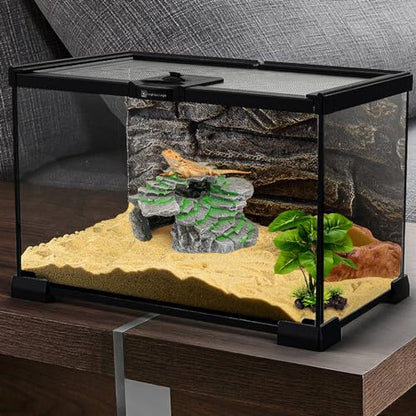 MoonOrange Turtle Basking Platform, Reptile Habitat Hideout, Decorative Resin for Aquarium & Terrarium, Including Artificial Plant and Cleaning Brush.(C-Medium-Black)