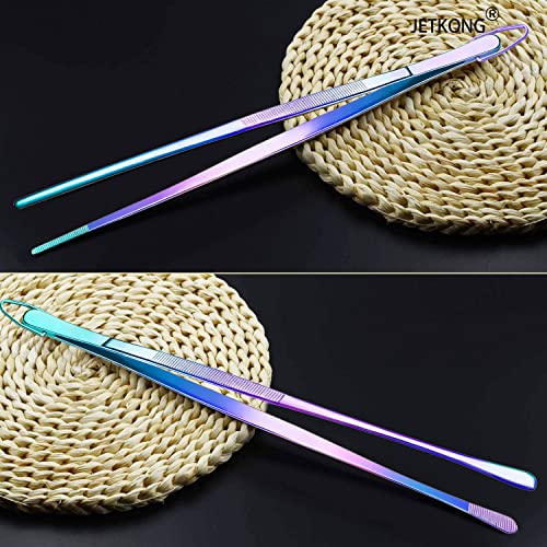 JETKONG 2 Pcs 12-Inch Culinary Tweezers Food Tweezers Kitchen Tweezer Tongs for Cooking (Rainbow) - color: Rainbow, size: 12+12 Inch