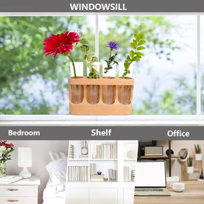 Plant Propagation Station with Wooden Stand, Gardening Gifts for Plant Lovers, 9-Level Dimmable LED Light 4 Glass Test Tubes Vases for Hydroponic Plants - Desktop Terrarium for Home Decor
