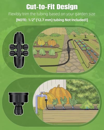 Pawfly 50 ft 1/4 Drip Irrigation Tubing, 1/4" Emitter Tubing with 6" Spacing, Polyethylene Drip Line with 12 Parts, Black Distribution Tubing for Drip Irrigation System, Drip Irrigation Hose Roll - size: 50 FT Kit with Emitters Drip Irrigation Tubing
