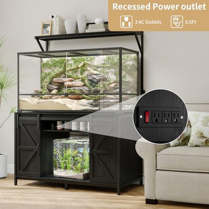 VOWNER 48"x24"Reptile Tank Stand with Power Outlet & Storage Cabinet, Black | Fits up to 120 Gallon Bearded Dragon Tank, Sliding Barn Doors, Heavy Duty Aquarium Stand, Reptile Turtle Terrarium Stand - color: Black
