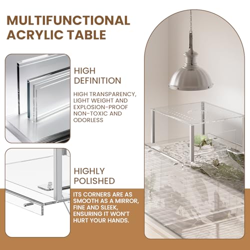 Dethan Acrylic Turtle Topper Basking Platform for 40 Breeder & 75 Gallon Tanks, Above-Tank Aquatic Turtle Dock with Ramp, Stable Terrace Bask Area for Aquatic Reptiles & Tortoises, Transparent