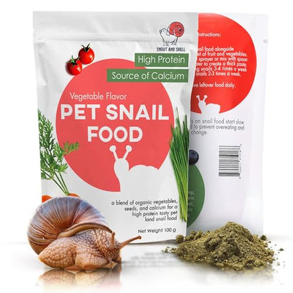 Snout & Shell Vegetable Flavored Pet Land Snail Food - Tasty High-Protein, Calcium Blend for Snails, Easy Addition to Your Garden Snails Terrarium or Snail Habitat