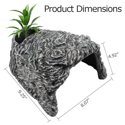 Extra Large Reptile Hide Cave, Resin Rock Habitat Decor, Basking Platform for Terrarium & Aquarium, Oversize Hideout for Bearded Dragons, Lizards, Snakes, Turtles (9.25" L x 8.07" W x 4.92" H)