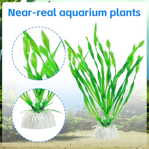 AQUANEAT Fish Tank Artificial Plants, Aquarium Plastic Seaweed Decoration, 4Inch Tall Fake Green Accessories, 10 Packs - size: 4inch