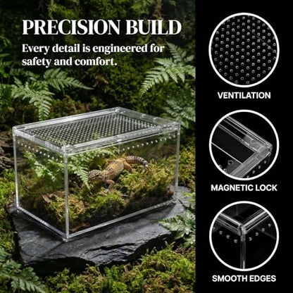 Small Tarantula Enclosure 8×6×4", Magnetic Escape-Proof Terrarium | Compact Clear PC Enclosure with Sliding Lid & 360° Viewing, Perfect for Isopods, Beetles & Small Tarantulas, Easy Setup - size: A-S(8x6x4in)